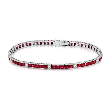 9.85ct Ruby & Princess Cut Diamond Channel Set Line Bracelet