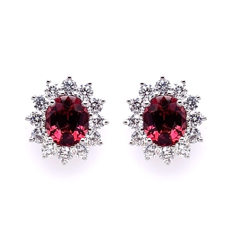 Red Spinel & Brilliant Cut Diamond Claw Set Cluster Studs