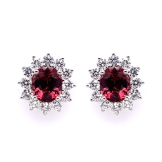 Red Spinel & Brilliant Cut Diamond Claw Set Cluster Studs
