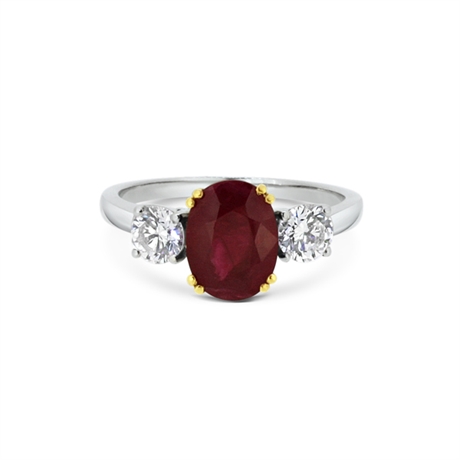3 Stone Ruby & Diamond Claw Set Ring