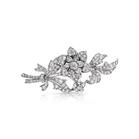 Diamond Floral Tremblant Spray Brooch