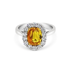 Oval Claw Set Yellow Sapphire & Brilliant Cut Diamond Cluster Ring