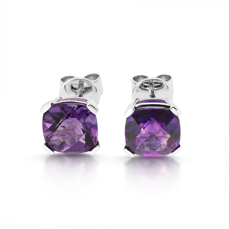 Checkerboard Amethyst Claw Set Studs