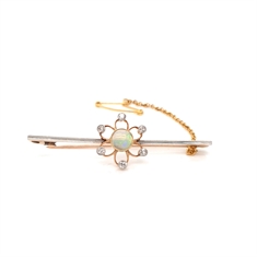 Opal Cabochon & Diamond Bar Brooch