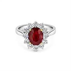Oval Ruby & Brilliant Cut Claw Set Cluster Engagement Ring