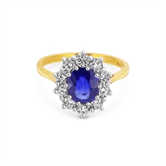 Oval Sapphire & Brilliant Cut Two Tone Cluster Engagement Ring