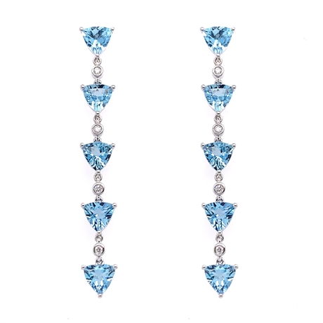 Aqua Trilliant Cut & Diamond Drop Earrings