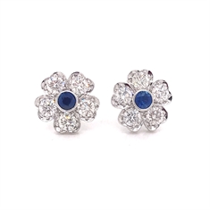 Sapphire & Diamond Flower Cluster Earrings