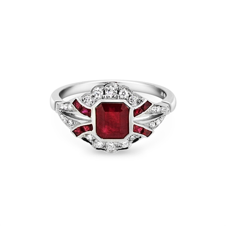 Deco Inspired Ruby & Diamond Engagement Ring