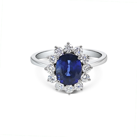 Claw Set Oval Sapphire & Diamond Cluster Ring