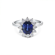 Claw Set Oval Sapphire & Diamond Cluster Ring