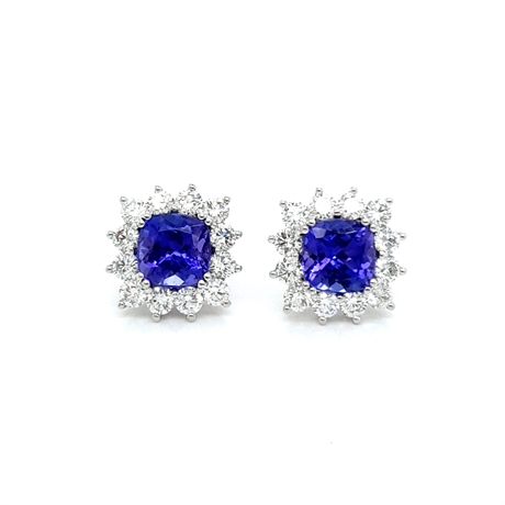 Tanzanite & Diamond Cluster Earrings 3.73ct