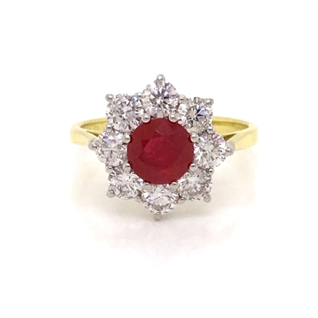Round Ruby & Diamond Cluster Engagement Ring