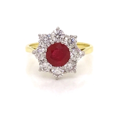 Round Ruby & Diamond Cluster Engagement Ring