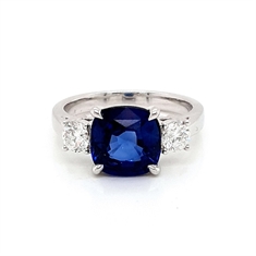 Cushion Cut Sapphire & Diamond Three Stone Ring