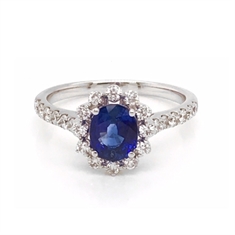 Oval Sapphire & Brilliant Cut Micro Set Cluster Ring With Diamond Shoulders