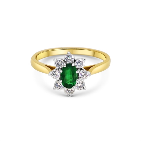 Oval Emerald & Brilliant Cut Diamond Cluster Ring