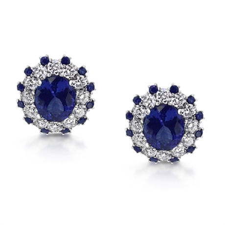 Tanzanite & Diamond Cluster Stud Earrings With Sapphire Accents