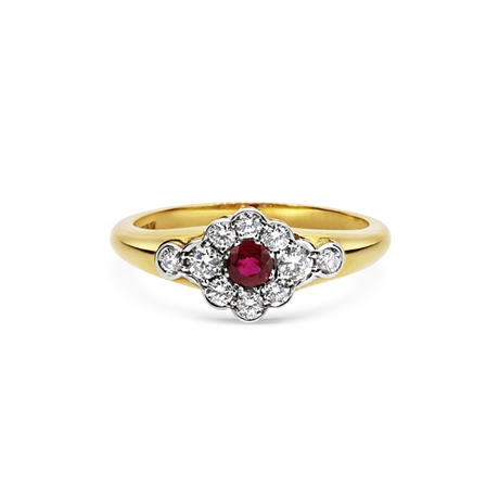 Ruby & Diamond Flower Cluster Ring 