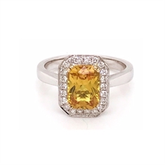 Octagon Yellow Sapphire & Diamond Grain Set Cluster Ring