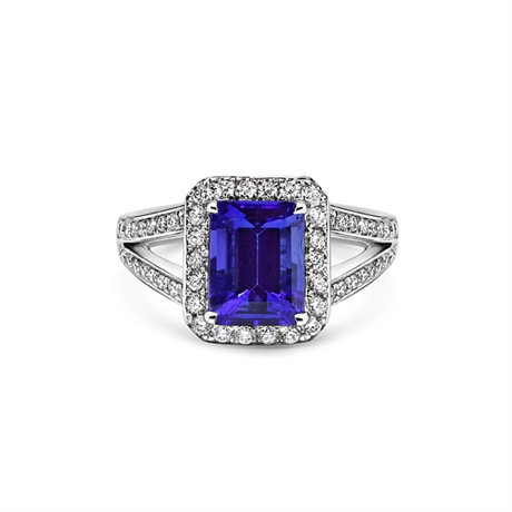 Octagon Tanzanite & Brilliant Cut Grain Set Cluster Ring