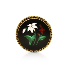 Floral Pietra Dura Victorian Mourning Brooch 