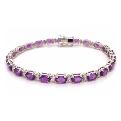 Oval Amethyst & Diamond Claw Set Bracelet 10.55ct