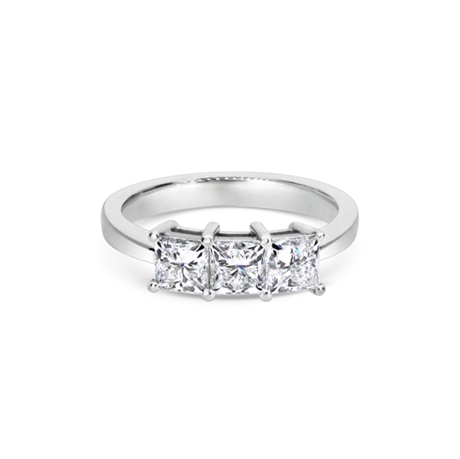 Claw Set Three Stone Princess Cut Diamond Engagement Ring 1.58ct
