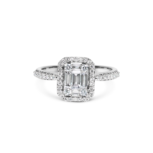 An Emerald Cut Diamond Illusion Set Cluster Ring With Micro Set Diamond ...