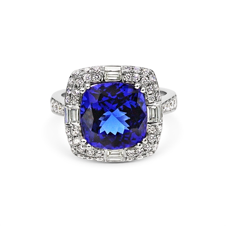 Tanzanite Cushion Cut & Diamond Set Cluster Dress Ring 