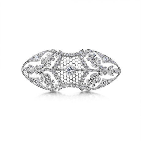 Filigree Diamond Set Honeycomb Brooch