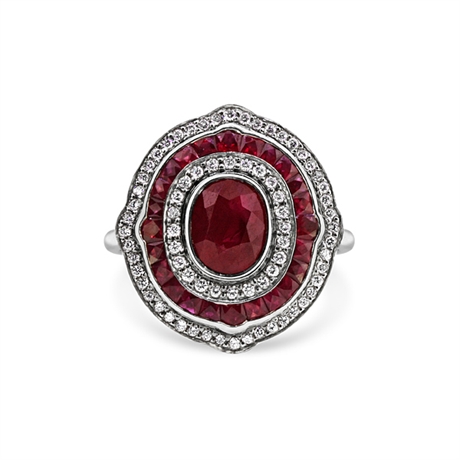 Ruby & Diamond Vintage Style Target Cluster Ring